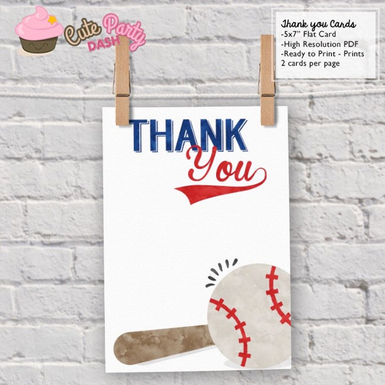Baseball Birthday Party thank you card