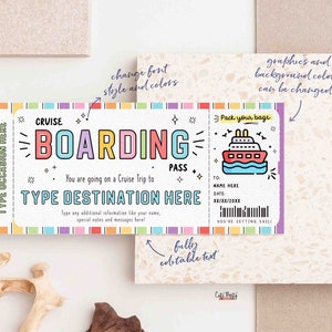 Cruise Boarding Pass Vacation Ticket Gift Voucher, Editable Gift Ticket Template, Surprise Cruise Trip gift ticket, INSTANT DOWNLOAD