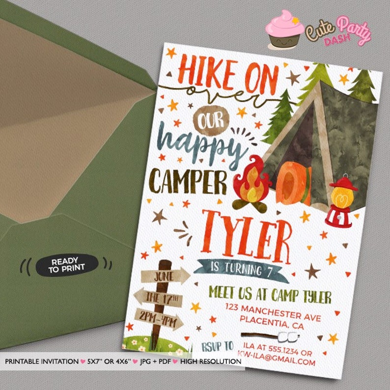 Editable Camping Birthday Party invitation, Camp out printable invite, Camping birthday decor, birthday invitations instant download 479 image 4