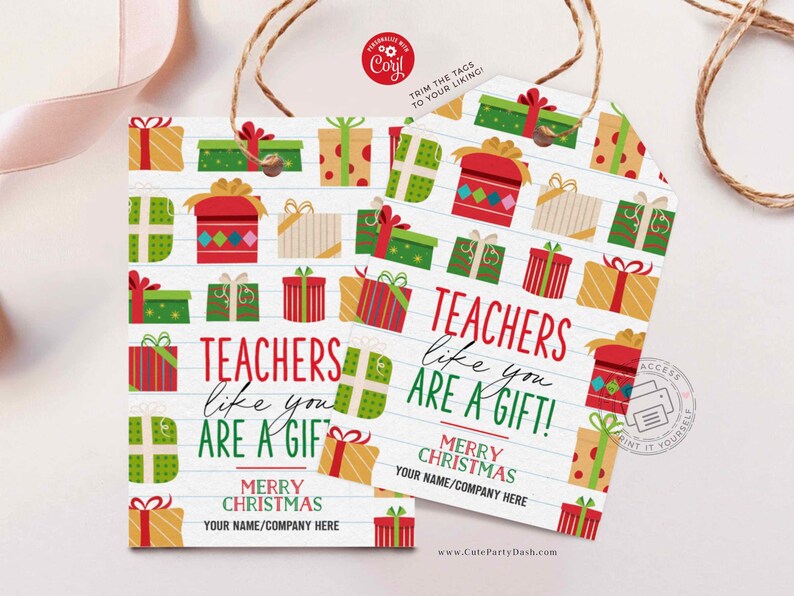 Christmas Teacher Thank you Tag, Holiday Appreciation Gift Tags Christmas Gift Card Employee Company Staff Teacher INSTANT DOWNLOAD EDITABLE