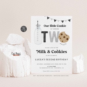 Minimalist Milk and Cookies Birthday invitation