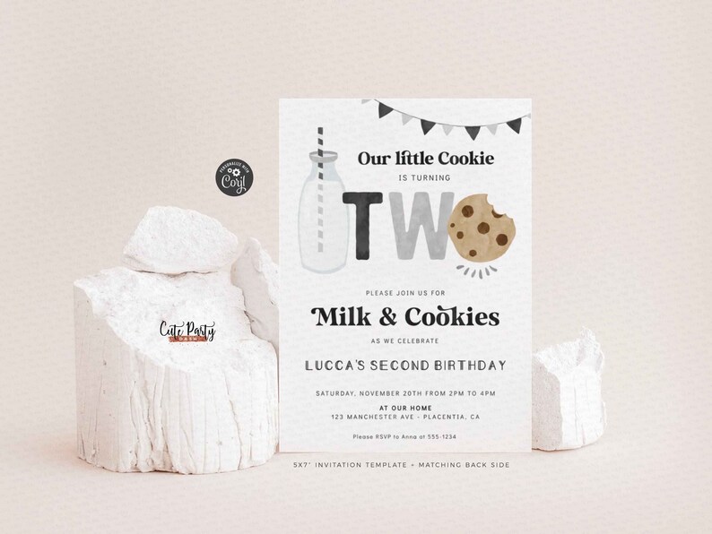 Minimalist Milk and Cookies Birthday invitation