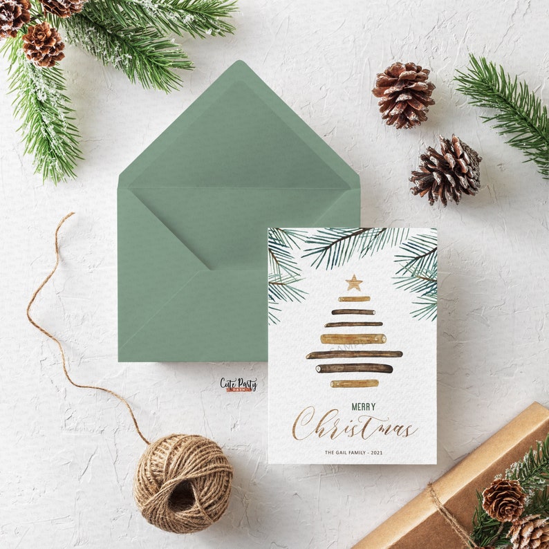 Watercolor Christmas Printable Card Template Scandinavian - Etsy
