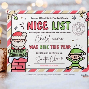 EDITABLE Official Letter from Santa Claus Nice List Certificate Bundle INSTANT DOWNLOAD Christmas eve box Printable Santa North Pole Mail
