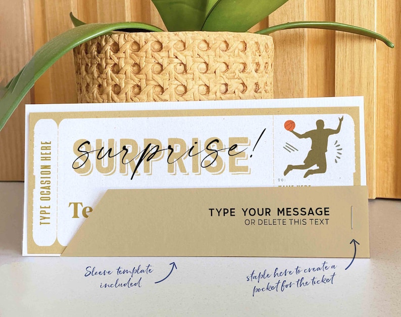 EDITABLE Basketball Game Ticket Template, Ticket Gift idea, Printable Surprise Basketball Match Gift Voucher Certificate INSTANT DOWNLOAD