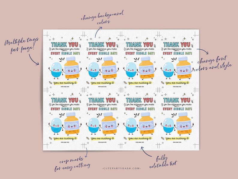 Pharmacy Week Appreciation Gift Tag INSTANT DOWNLOAD Printable RX Pharmacy Tech Thank You Gift Tag Editable Gift for Pharmacist appreciation