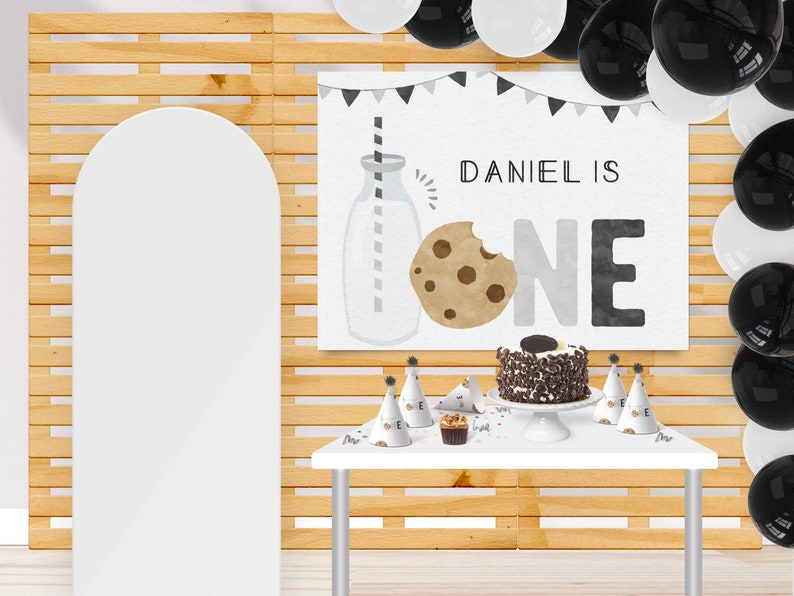Milk and cookies birthday backdrop