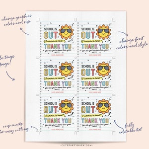 School Is Out Summer Is Here Gift Tag Editable Have a Great Summer tag End of School Year Tags Template Printable Last day INSTANT DOWNLOAD