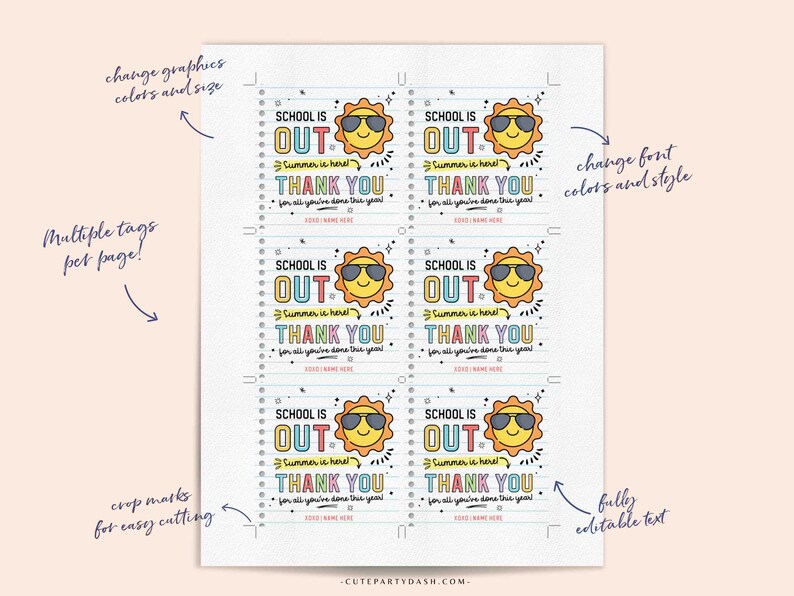 School Is Out Summer Is Here Gift Tag Editable Have a Great Summer tag End of School Year Tags Template Printable Last day INSTANT DOWNLOAD