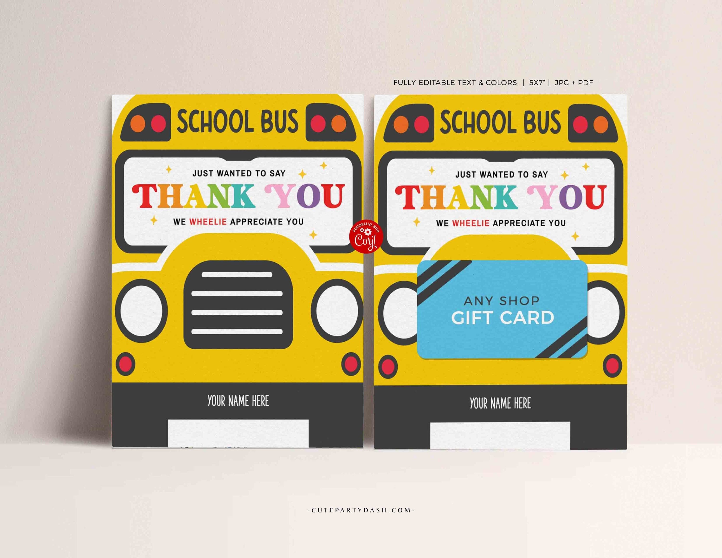 editable school bus driver thank you gift card holder (digital