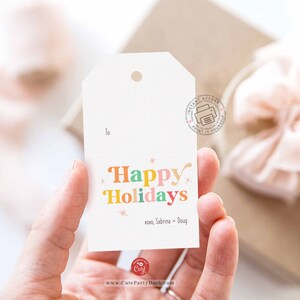 Retro Happy Holidays gift Tags, Editable Happy Holidays hang Tag, Printable Retro Vintage Minimalist Christmas Corjl INSTANT DOWNLOAD