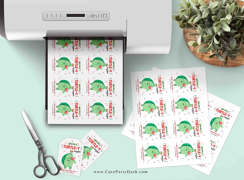 Valentine's Day Kids Classroom Punny Tags Printable INSTANT DOWNLOAD Happy Valentine's Day Pun Card EDITABLE Turtle Non-Candy School Teacher