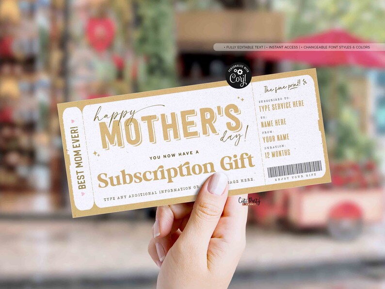 Mothers Day Gift, Subscription Gift Ticket Voucher, Streaming Service, EDITABLE Subscription Gift Box Coupon Surprise Gift INSTANT DOWNLOAD