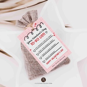 Valentine’s Day To-Do List Classroom Valentine Kids Tag Printable INSTANT DOWNLOAD Happy Valentine's Day EDITABLE gift tag