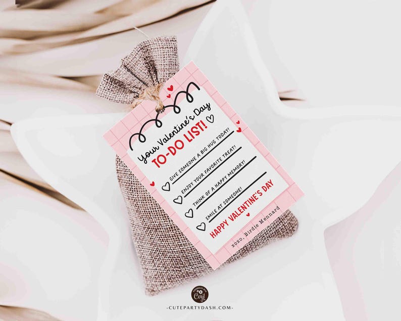 Valentine’s Day To-Do List Classroom Valentine Kids Tag Printable INSTANT DOWNLOAD Happy Valentine's Day EDITABLE gift tag