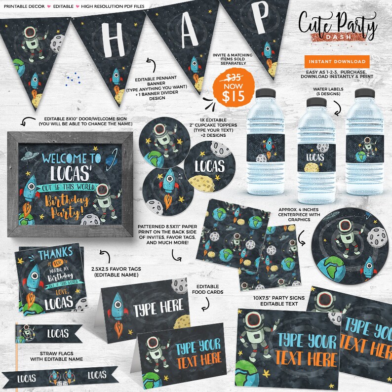 Astronaut Space Birthday invitation Template, EDITABLE Outer space birthday invite, First Trip Around The Sun, INSTANT DOWNLOAD, Rocket #380