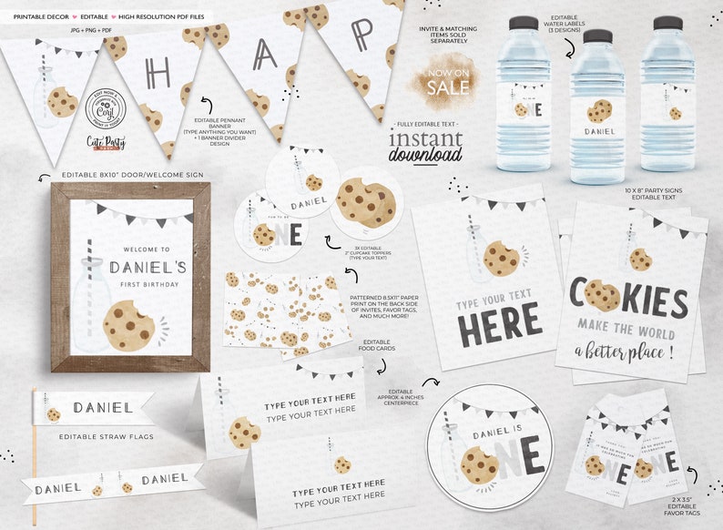 Minimal Milk and Cookies Birthday decorations