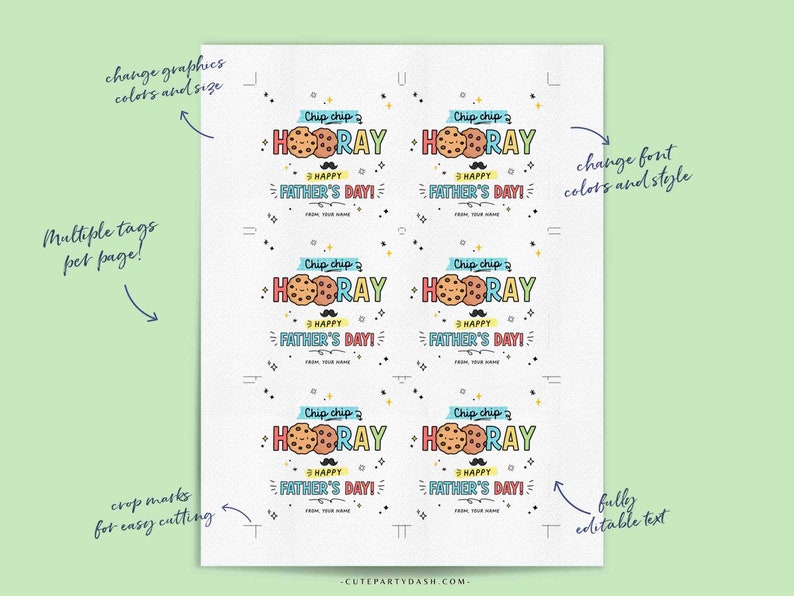Chip Chip Hooray Happy Father's day gift tag Printable INSTANT DOWNLOAD Fathers Day cookies sticker from kids son daughter wife gift for dad