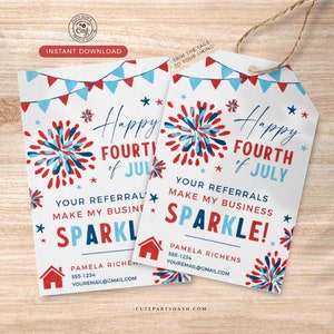 Realtor 4th of July Pop by Tag Printable EDITABLE Real Estate Firework Summer Card Independence day Referral Marketing INSTANT DOWNLOAD
