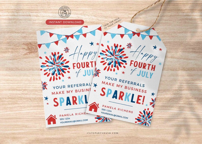 Realtor 4th of July Pop by Tag Printable EDITABLE Real Estate Firework Summer Card Independence day Referral Marketing INSTANT DOWNLOAD