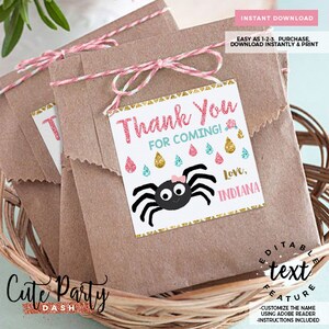 Editable Itsy Bitsy spider First birthday Girl favor tags