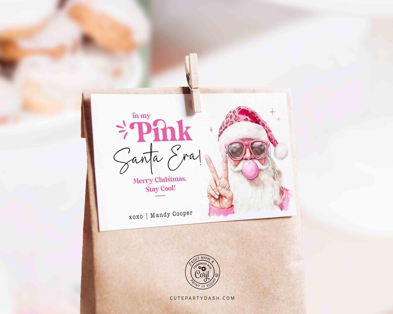 In My Pink Santa Era Christmas Gift Tag Printable INSTANT DOWNLOAD Trendy Retro Christmas Gift Tag –  Cool Santa Holiday Tag for Fun Gifting