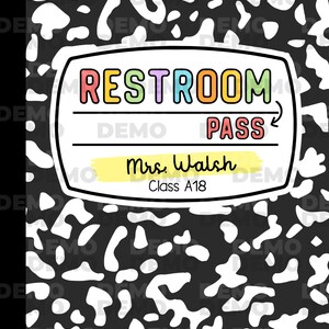 Classroom Hall Passes INSTANT DOWNLOAD Editable Teacher Class Composition Book Hall Pass Template Printable for teachers Digital Download