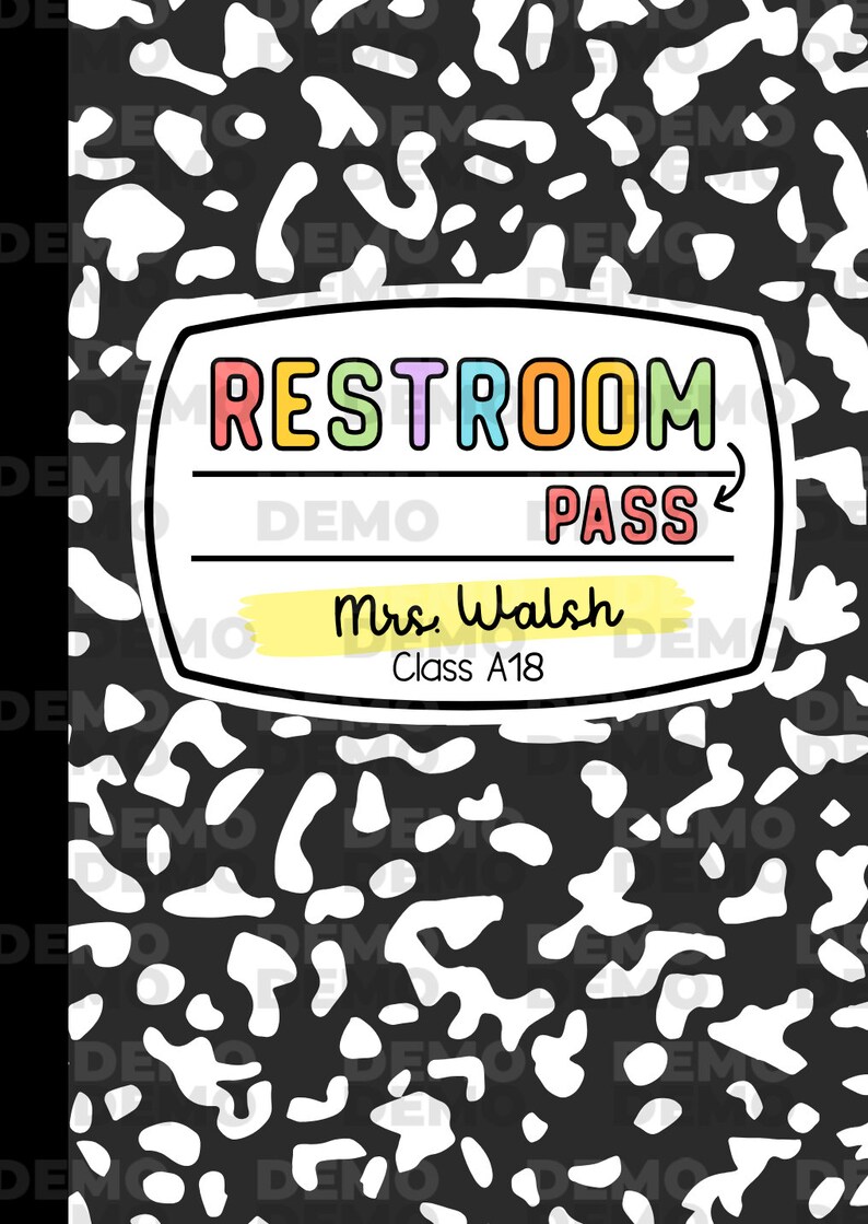 Classroom Hall Passes INSTANT DOWNLOAD Editable Teacher Class Composition Book Hall Pass Template Printable for teachers Digital Download
