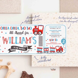 EDITABLE Chugga Chugga Choo choo Train Birthday Party ticket invitation, Second Birthday two two train Boarding Pass printable invite 386