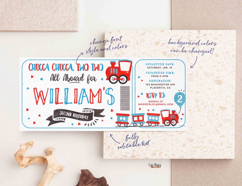 EDITABLE Chugga Chugga Choo choo Train Birthday Party ticket invitation, Second Birthday two two train Boarding Pass printable invite 386