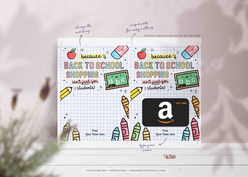 School Supplies Gift Card Holder Printable Happy First Day of School Gift for Teacher Editable Welcome Back to School card INSTANT DOWNLOAD