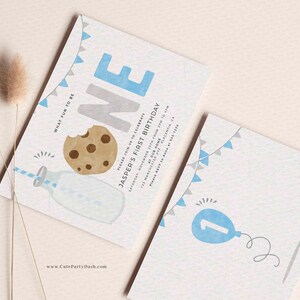 Minimal Milk and Cookies Birthday invitation, INSTANT DOWNLOAD, EDITABLE Minimalist Baby Blue Printable Milk & Cookies Corjl invite 526