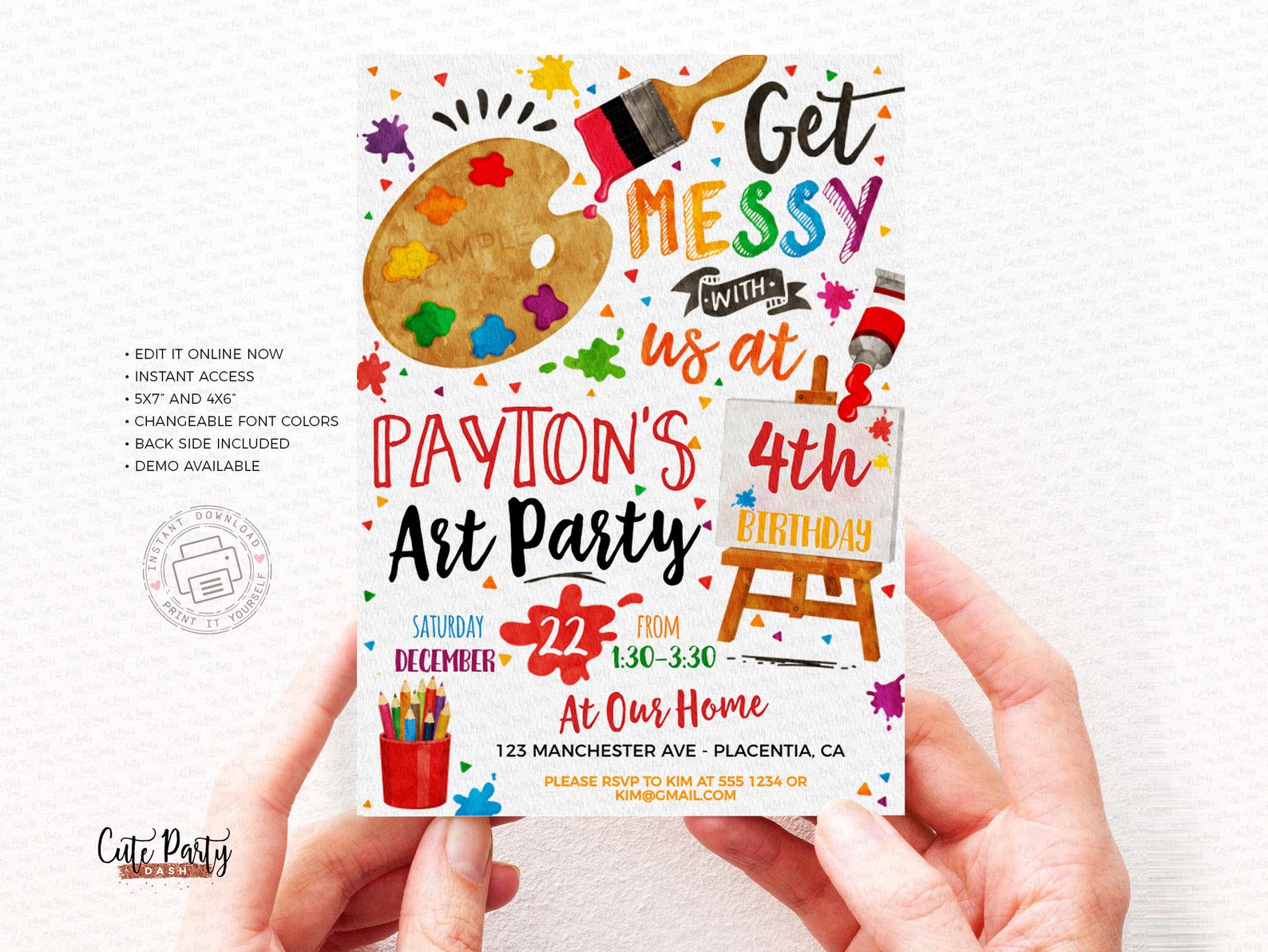 Art Party Birthday Invitation Painting Birthday Invite Artsy | Etsy