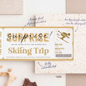 Surprise Ski Trip Ticket Template, Ski Pass Gift Voucher Template , Printable Skiing Birthday Gift idea INSTANT DOWNLOAD
