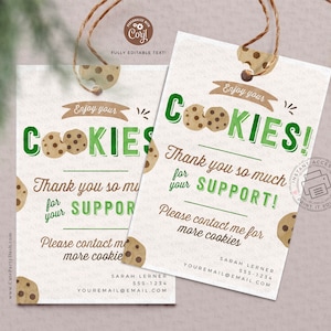 Bearbeitbares Cookie-Dankeschön-Tag, Scout-Cookie-Verkaufs-Tag, Cookie-Booth-Verkäufe SOFORTIGER DOWNLOAD Fundraiser Thank You Support, Bake Sale TG051