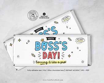 Boss's Day Candy Bar Wrapper: Editable Chocolate Label (Digital Download)