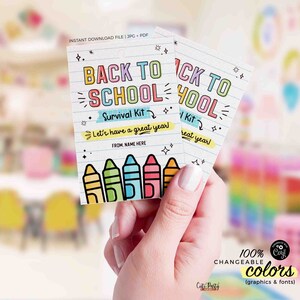 Back to School Survival Kit Gift Tag INSTANT DOWNLOAD Printable First Day of School Gift Tag template Editable Gift from Teacher Student Kid