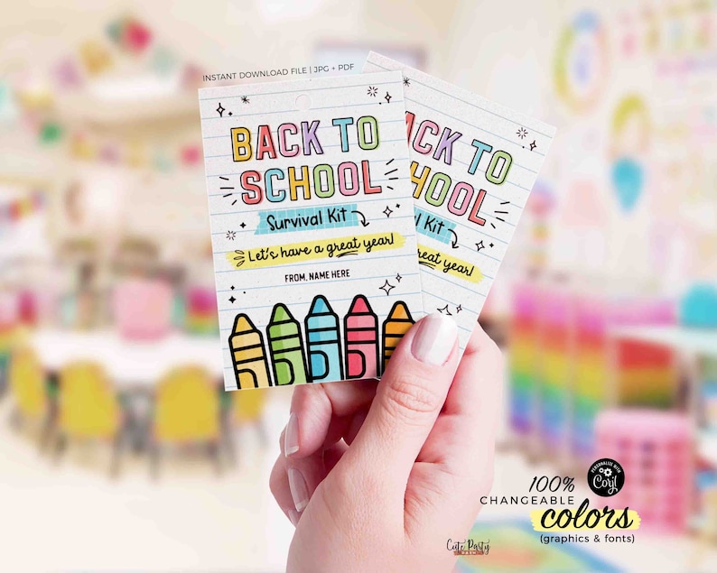 Back to School Survival Kit Gift Tag INSTANT DOWNLOAD Printable First Day of School Gift Tag template Editable Gift from Teacher Student Kid