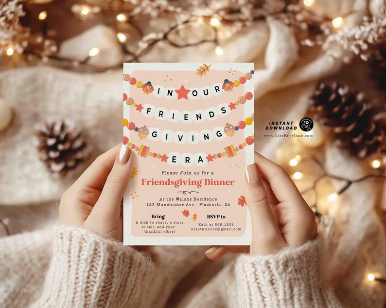 In Our Friendsgiving Era Friendsgiving Invitation – Trendy Friendship Bracelet Invite, Digital Printable, Modern Thanksgiving Invitation