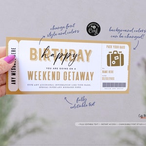 Editable Weekend Getaway Voucher Template, Surprise Trip gift ticket, Weekend Getaway Birthday Trip Away Trip Voucher
gift for mom, gift for dad, weekend getaway, bestseller