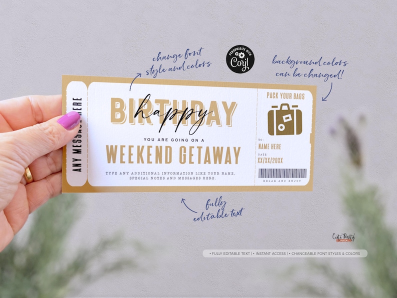 Editable Weekend Getaway Voucher Template, Surprise Trip gift ticket, Weekend Getaway Birthday Trip Away Trip Voucher
gift for mom, gift for dad, weekend getaway, bestseller