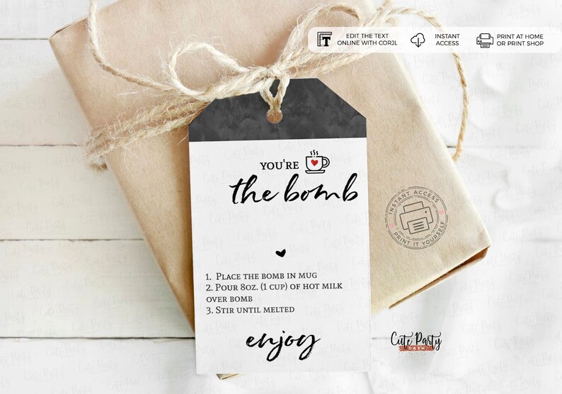Valentine Hot Chocolate Bomb Gift Tag: Editable Template (Instant Download) image 1