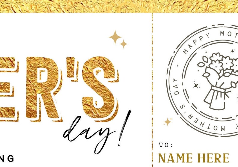 Mother's Day Gift Voucher, Surprise Gift for Mom Certificate Template, Experience Ticket Editable Golden Gift Ticket Coupon INSTANT DOWNLOAD