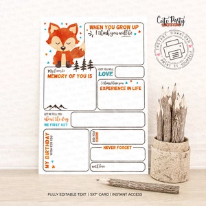 Woodland Fox First Birthday Time Capsule Card (Digital Download) image 2