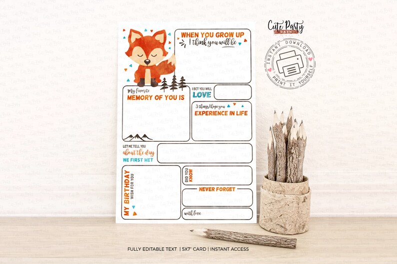 Woodland Fox First Birthday Time Capsule Card (Digital Download) image 2