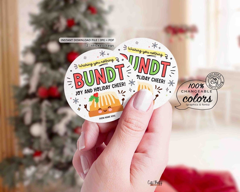 Etiquetas adesivas para bolo Bundt de Natal, editáveis, 5 cm (download digital) imagem 1