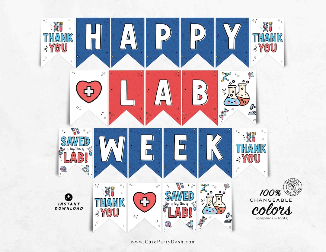 Happy Lab Week Banner Printable INSTANT DOWNLOAD Editable Medical Laboratory Professionals ...