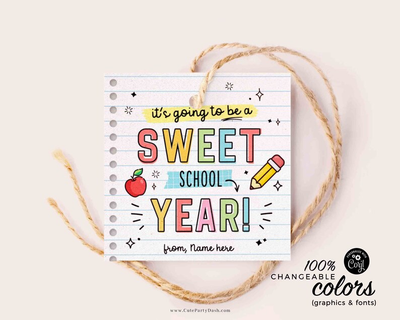 A Sweet Year Welcome Back To School Gift Tag EDITABLE First Day of School Printable Cookies Gift Tag Label Sticker Teacher INSTANT DOWNLOAD