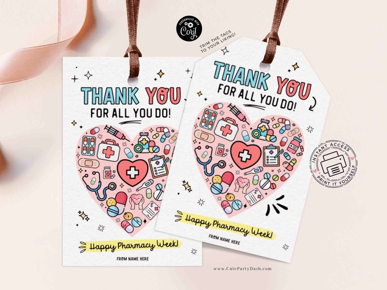 Pharmacy Week Appreciation Gift Tag INSTANT DOWNLOAD Printable RX Pharmacy Tech Thank You Gift Tag Editable Gift for Pharmacist appreciation