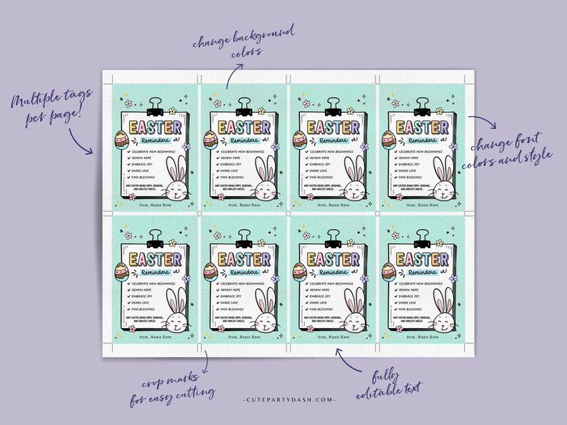 Easter Wishes Gift Tag Printable INSTANT DOWNLOAD Editable Easter Reminders Treat Tag Greetings Happy Easter gift for Staff Employee Team